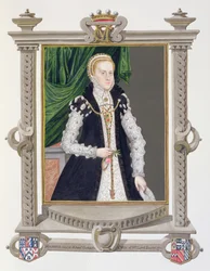 Porträt von Mildred Cooke, Lady Burghley, aus „Memoiren des Hofes von Königin Elisabeth“, veröffentlicht 1825